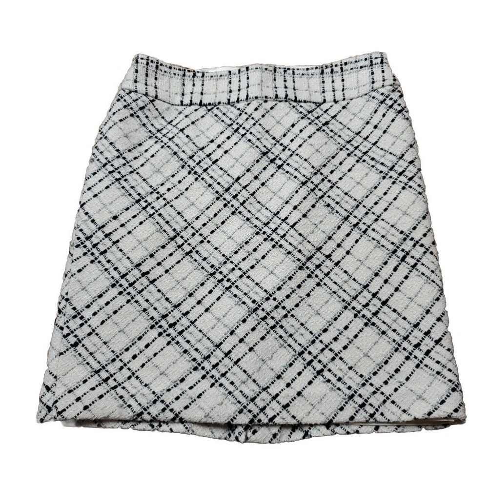 WHBM Wool Blend Skirt, White‎ & Black, Textured Sz 10, Zip, Lined
